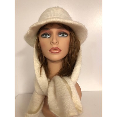 Vintage ARIS Winter Acrylic Knit 's Hat Ivory USA Has attached scarf 649144  eb-58922298